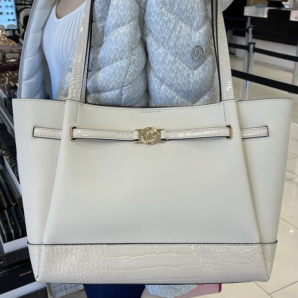 MICHAEL KORS
Reed Lg Leather Belted Satchel Shoulder Handbag 
Light Cream Crocod - Picture 10 of 16